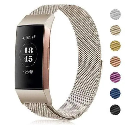 Adjustable Stainless Steel Mesh Fitness Tracker Band for Fitbit Charge 3 & 4 | Replacement Strap Wristband with Magnetic Clasp in Multiple
