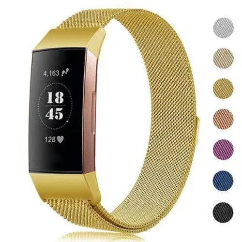 Adjustable Stainless Steel Mesh Fitness Tracker Band for Fitbit Charge 3 & 4 | Replacement Strap Wristband with Magnetic Clasp in Multiple