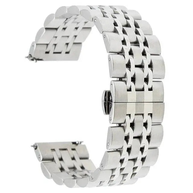 Metal Watch Strap for Samsung Galaxy Watch 22mm Connector Width Stainless Steel Triple-Link Bracelet Adjustable Clasp Silver Rose Gold