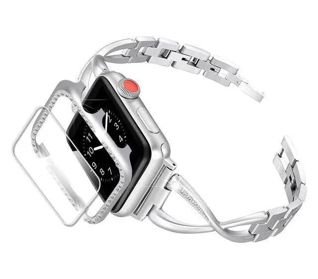 Embellished Metal Watch Case & Bracelet-Style Band Bundle for Apple Watch 38-44mm
