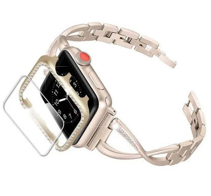 Embellished Metal Watch Case & Bracelet-Style Band Bundle for Apple Watch 38-44mm
