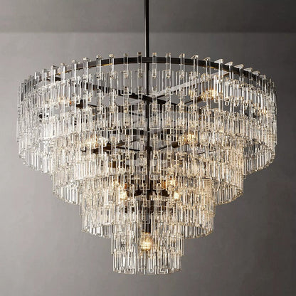 Multi-Tiered Crystal Ring Chandelier with Glass Chain Links for Dining Rooms and Living Rooms 36 48 60 Inch