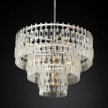 Multi-Tiered Crystal Ring Chandelier with Glass Chain Links for Dining Rooms and Living Rooms 36 48 60 Inch