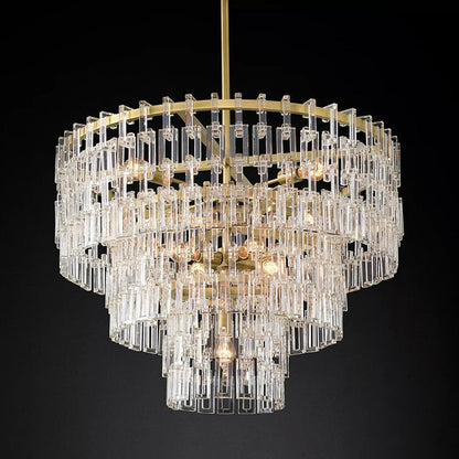 Multi-Tiered Crystal Ring Chandelier with Glass Chain Links for Dining Rooms and Living Rooms 36 48 60 Inch