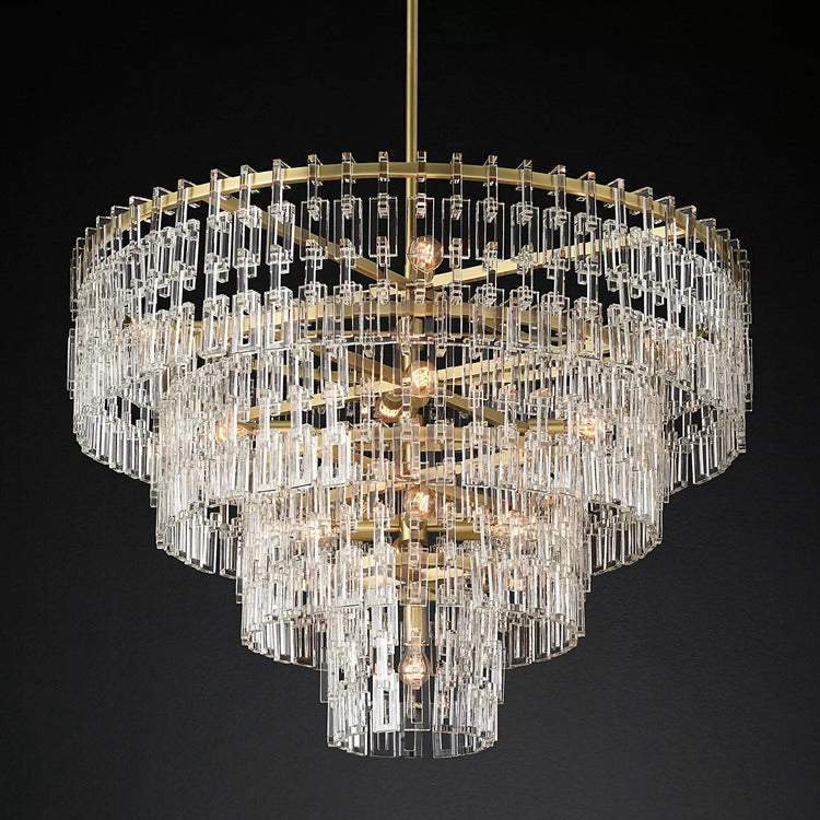 Multi-Tiered Crystal Ring Chandelier with Glass Chain Links for Dining Rooms and Living Rooms 36 48 60 Inch