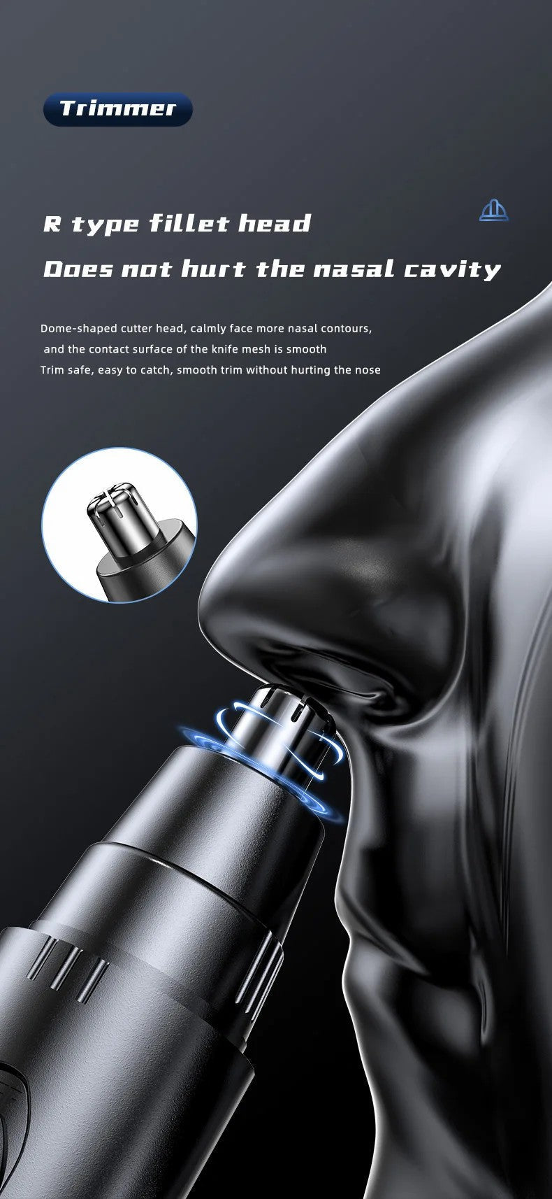 Nora Luxe | Tondeuse poils de nez et oreilles rechargeable avec lames de précision | Design compact pour un entretien sans effort