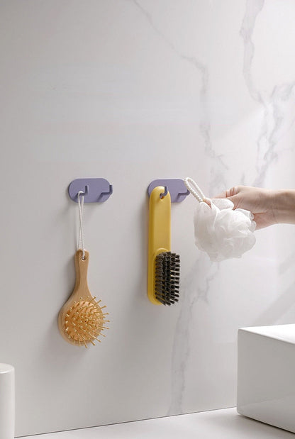 Crochets adhésifs en métal pour le rangement de la salle de bain et de la cuisine — Conception à double crochet, sans perçage, organisateur léger pour clés, serviettes et accessoires