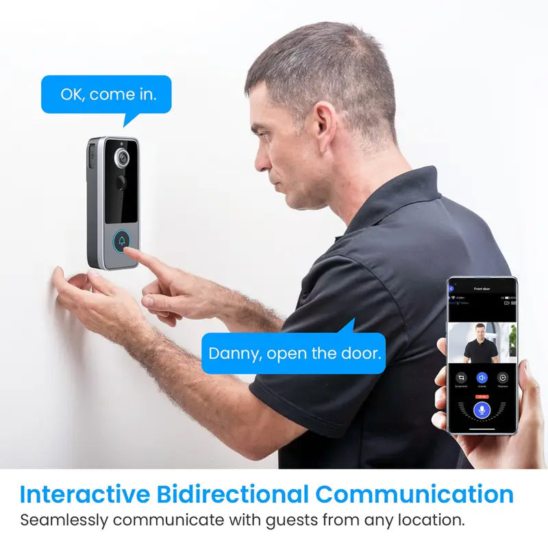 Wireless Video Doorbell with HD Camera, Motion Alerts & Night Vision – Rechargeable, Weather-Resistant, No Monthly Fees