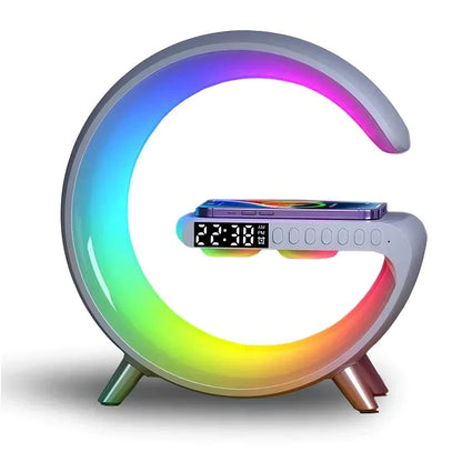 Réveil numérique LED pour table de nuit avec chargeur de téléphone sans fil Qi et haut-parleur Bluetooth pour chambre à coucher 10 po