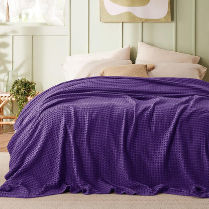 Cozy Haven | Couverture Queen légère en coton et bambou à tissage gaufré rafraîchissant | Jeté d'été doux pour ceux qui ont chaud la nuit