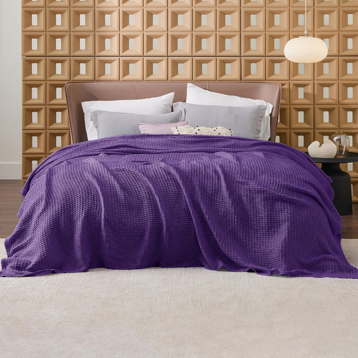 Couverture jeté en coton pour lit, couverture gaufrée format grand lit pour toutes les saisons, couverture en coton douce et respirante pour canapé