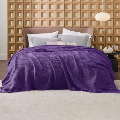 Pure Cotton Thermal Blanket – Queen 90×90 in – Textured Weave Layer for All Seasons – Lightweight & Breathable Throw for Bed or Sofa
