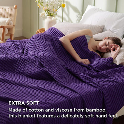 Cozy Haven | Couverture Queen légère en coton et bambou à tissage gaufré rafraîchissant | Jeté d'été doux pour ceux qui ont chaud la nuit