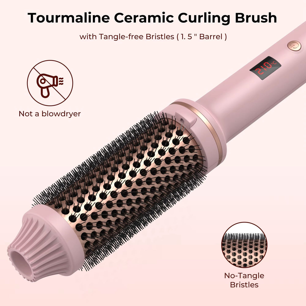 3-in-1 Heated Styling Brush with Ionic Technology for Smooth, Frizz-Free Hair – Fast Heat, 9 Temperature Levels – Multi-Function Curling &