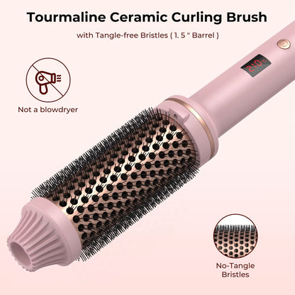 3-in-1 Heated Styling Brush with Ionic Technology for Smooth, Frizz-Free Hair – Fast Heat, 9 Temperature Levels – Multi-Function Curling &