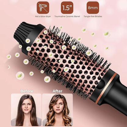 3-in-1 Heated Styling Brush with Ionic Technology for Smooth, Frizz-Free Hair – Fast Heat, 9 Temperature Levels – Multi-Function Curling &