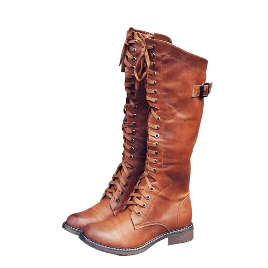 Bottes hautes à lacets en cuir pour femme avec fermeture éclair latérale et crochets métalliques pour le quotidien, le travail et le style week-end