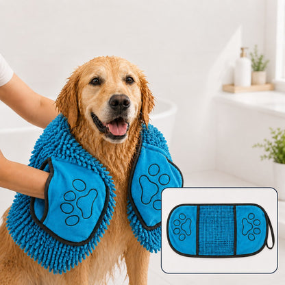 Ortekor Quick-Drying Pet Towel for Bath Time & Rainy Walks - Soft Chenille Mitt for Wet Fur & Muddy Paws