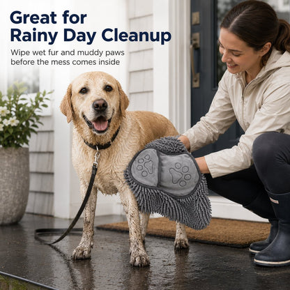 Ortekor Quick-Drying Pet Towel for Bath Time & Rainy Walks - Soft Chenille Mitt for Wet Fur & Muddy Paws
