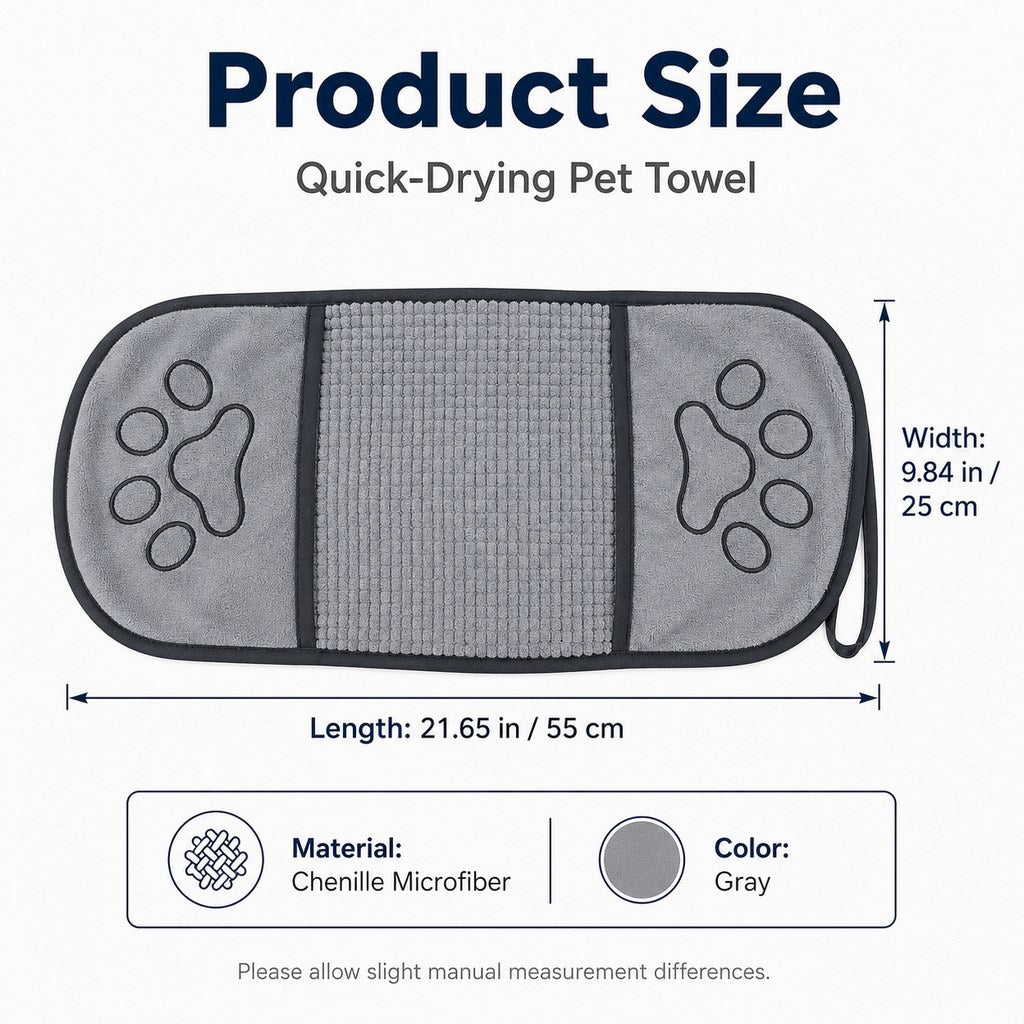 Ortekor Quick-Drying Pet Towel for Bath Time & Rainy Walks - Soft Chenille Mitt for Wet Fur & Muddy Paws