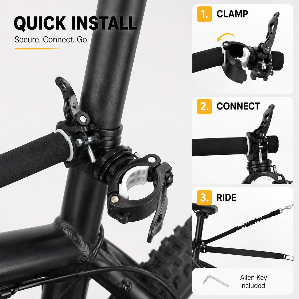 Ortekor Hands-Free Dog Bike Leash with Shock-Absorbing Bungee – Bike-Mounted Side Arm for Controlled Side-by-Side Runs