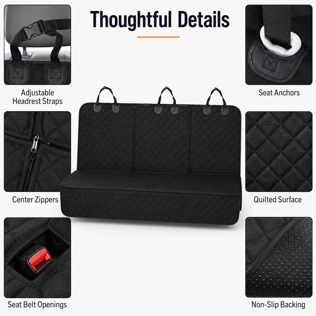 Ortekor Waterproof Dog Car Back Seat Cover for Road Trips - Protects from Mud, Fur & Scratches