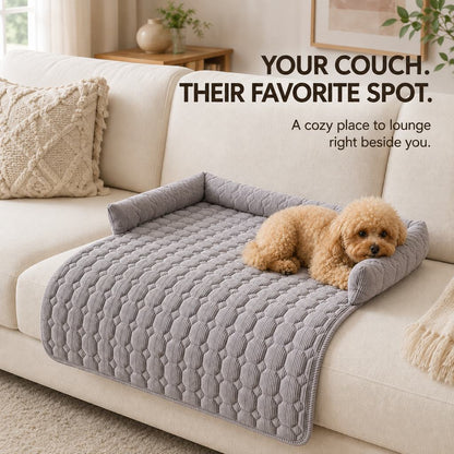 Ortekor Quilted Pet Couch Bed & Sofa Protector for Dogs & Cats – 3-Sided Bolster Corduroy Lounger with Non-Slip Backing for Couch, Floor & Bedroom – Helps Reduce Fur & Everyday Sofa Mess