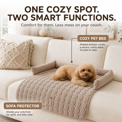 Ortekor Quilted Pet Couch Bed & Sofa Protector for Dogs & Cats – 3-Sided Bolster Corduroy Lounger with Non-Slip Backing for Couch, Floor & Bedroom – Helps Reduce Fur & Everyday Sofa Mess