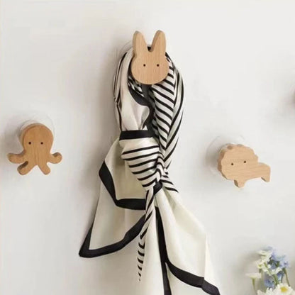 Animal-Shaped Wood Peg Rack for Kids' Rooms — Self-Stick or Screw-Mount Entryway Organizer, Nursery Decor Hanger for Coats, Backpacks & Acce