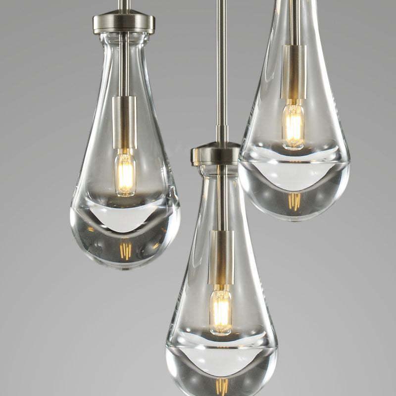 5-Light Glass Drop Chandelier, 14 Inch Round Ceiling Fixture with Cascading Crystal Pendants for Dining Room & Entryway