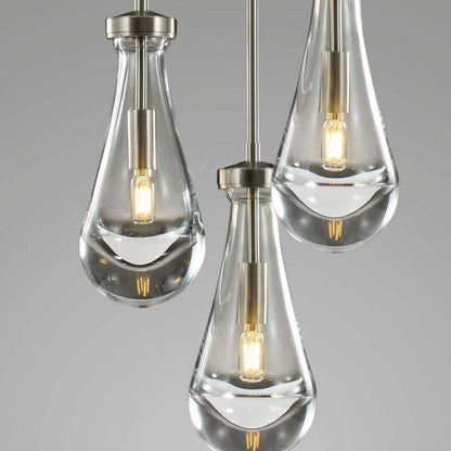 5-Light Glass Drop Chandelier, 14 Inch Round Ceiling Fixture with Cascading Crystal Pendants for Dining Room & Entryway