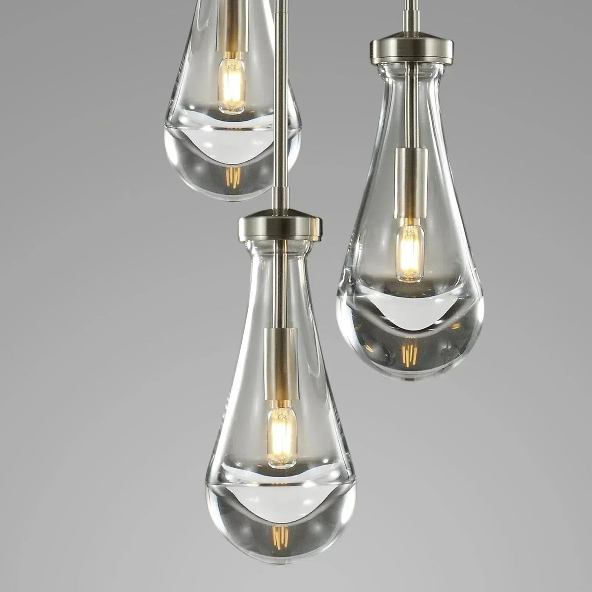 5-Light Glass Drop Chandelier, 14 Inch Round Ceiling Fixture with Cascading Crystal Pendants for Dining Room & Entryway