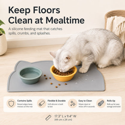 Ortekor Raised-Edge Silicone Pet Feeding Mat for Cats & Dogs - Keeps Floors Clean at Mealtime