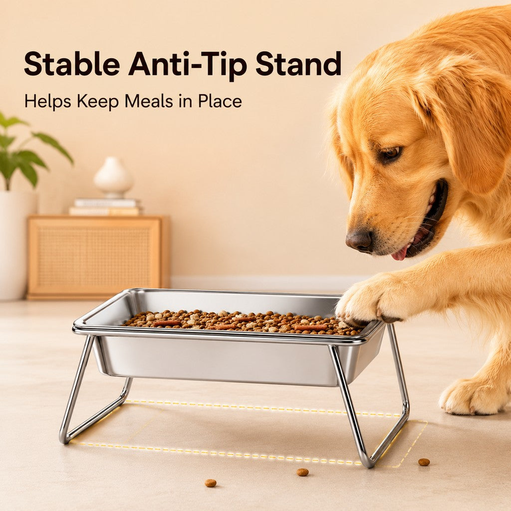 Ortekor Elevated 304 Stainless Steel Pet Bowl with Stand for Cats & Dogs - Anti-Tip Raised Feeder for Cleaner Meals
