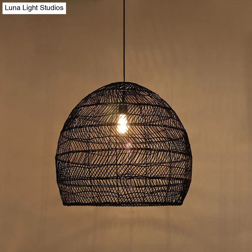Woven Natural Fiber Dome Hanging Light Fixture – Bohemian Handcrafted Ceiling Lamp for Dining Room, Kitchen Island, Bedroom – Adjustable