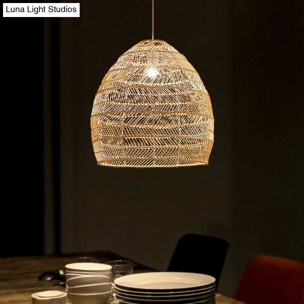 Woven Natural Fiber Dome Hanging Light Fixture – Bohemian Handcrafted Ceiling Lamp for Dining Room, Kitchen Island, Bedroom – Adjustable