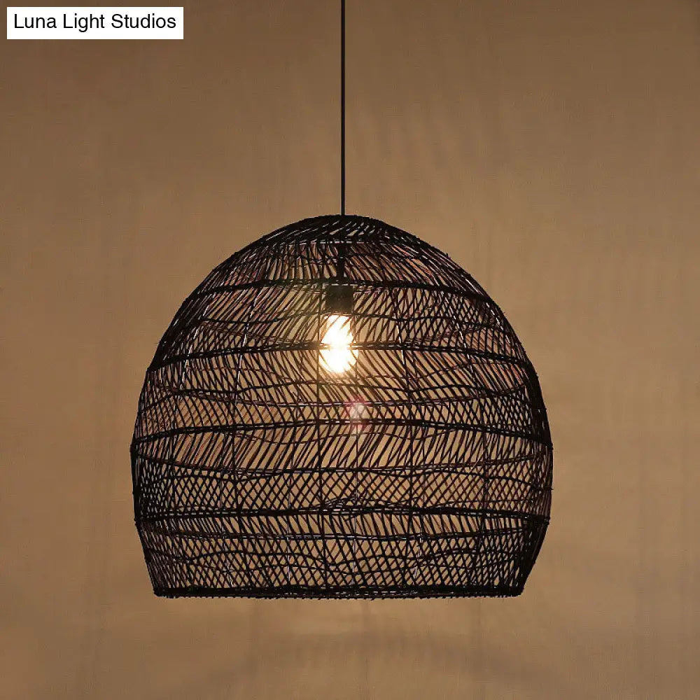Woven Natural Fiber Dome Hanging Light Fixture – Bohemian Handcrafted Ceiling Lamp for Dining Room, Kitchen Island, Bedroom – Adjustable