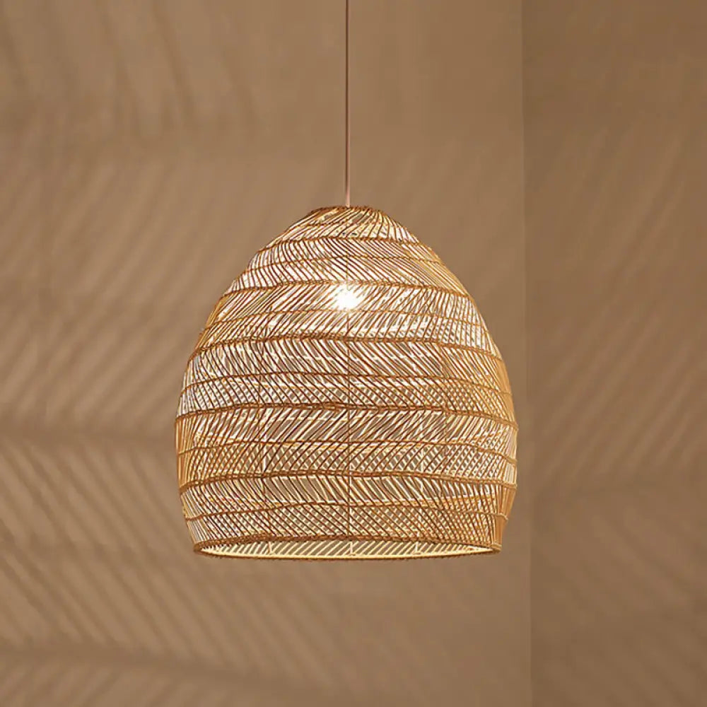 Woven Natural Fiber Dome Hanging Light Fixture – Bohemian Handcrafted Ceiling Lamp for Dining Room, Kitchen Island, Bedroom – Adjustable