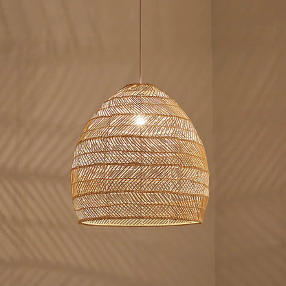 Woven Natural Fiber Dome Hanging Light Fixture – Bohemian Handcrafted Ceiling Lamp for Dining Room, Kitchen Island, Bedroom – Adjustable
