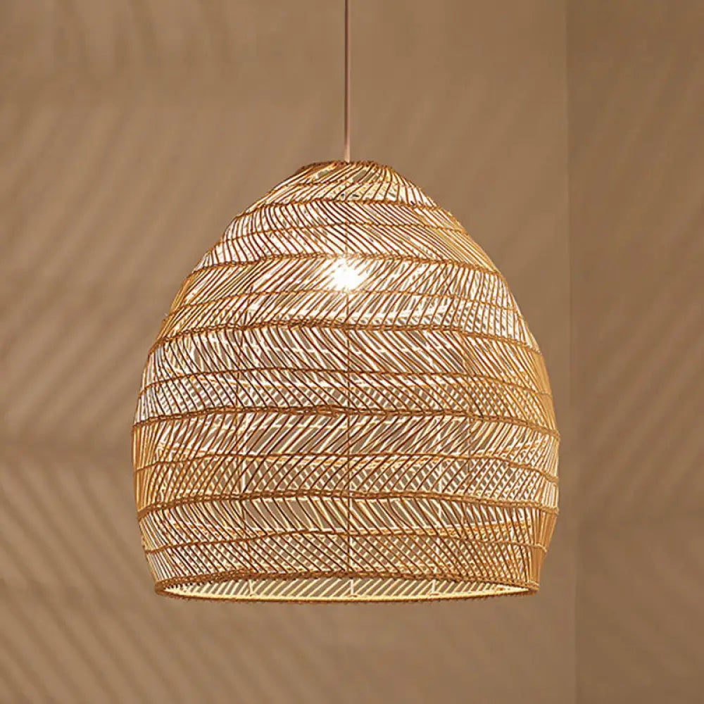 Woven Natural Fiber Dome Hanging Light Fixture – Bohemian Handcrafted Ceiling Lamp for Dining Room, Kitchen Island, Bedroom – Adjustable