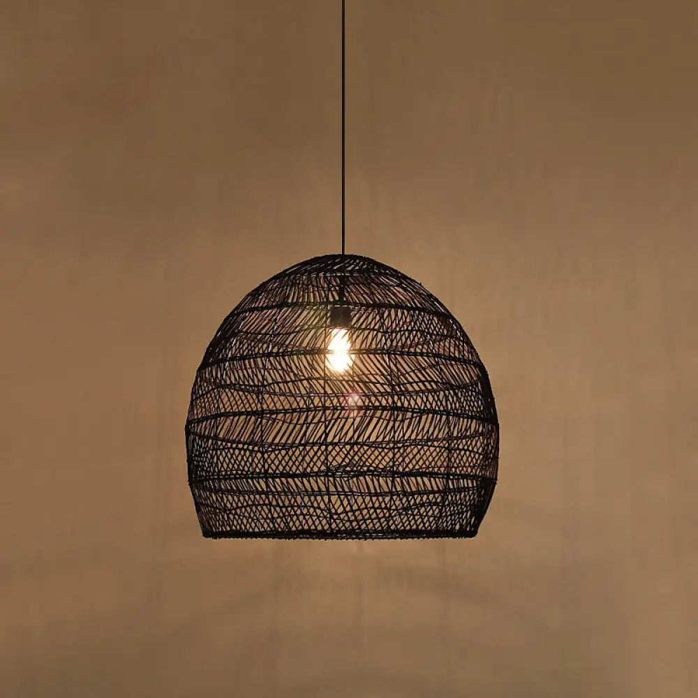 Woven Natural Fiber Dome Hanging Light Fixture – Bohemian Handcrafted Ceiling Lamp for Dining Room, Kitchen Island, Bedroom – Adjustable