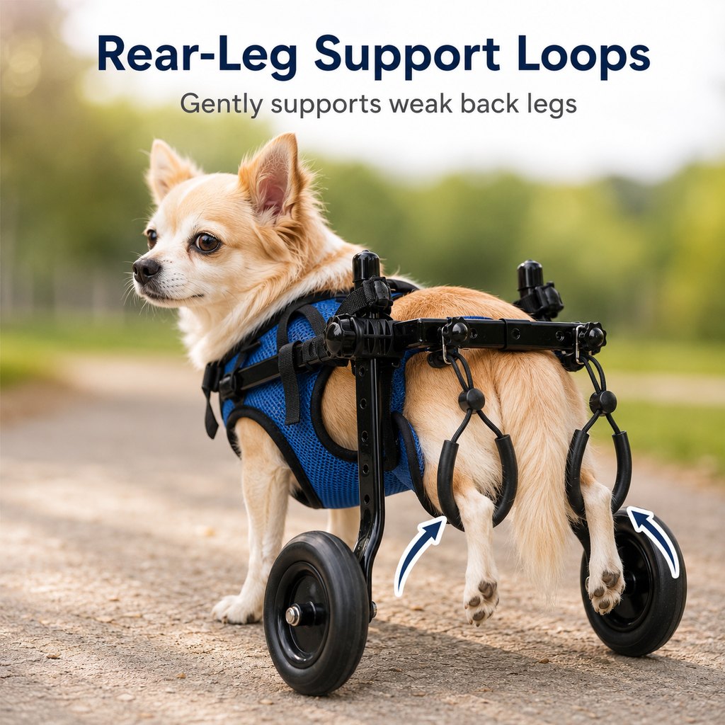 Ortekor Adjustable Rear Leg Dog Wheelchair for Daily Walks - Mobility Support Cart for Small Dogs with Weak Back Legs