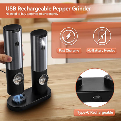 USB Rechargeable Electric Grinder Mill for Spices and Seasonings – Automatic One-Touch Stainless Steel Mill with Adjustable Coarseness Setti