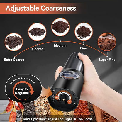 USB Rechargeable Electric Grinder Mill for Spices and Seasonings – Automatic One-Touch Stainless Steel Mill with Adjustable Coarseness Setti