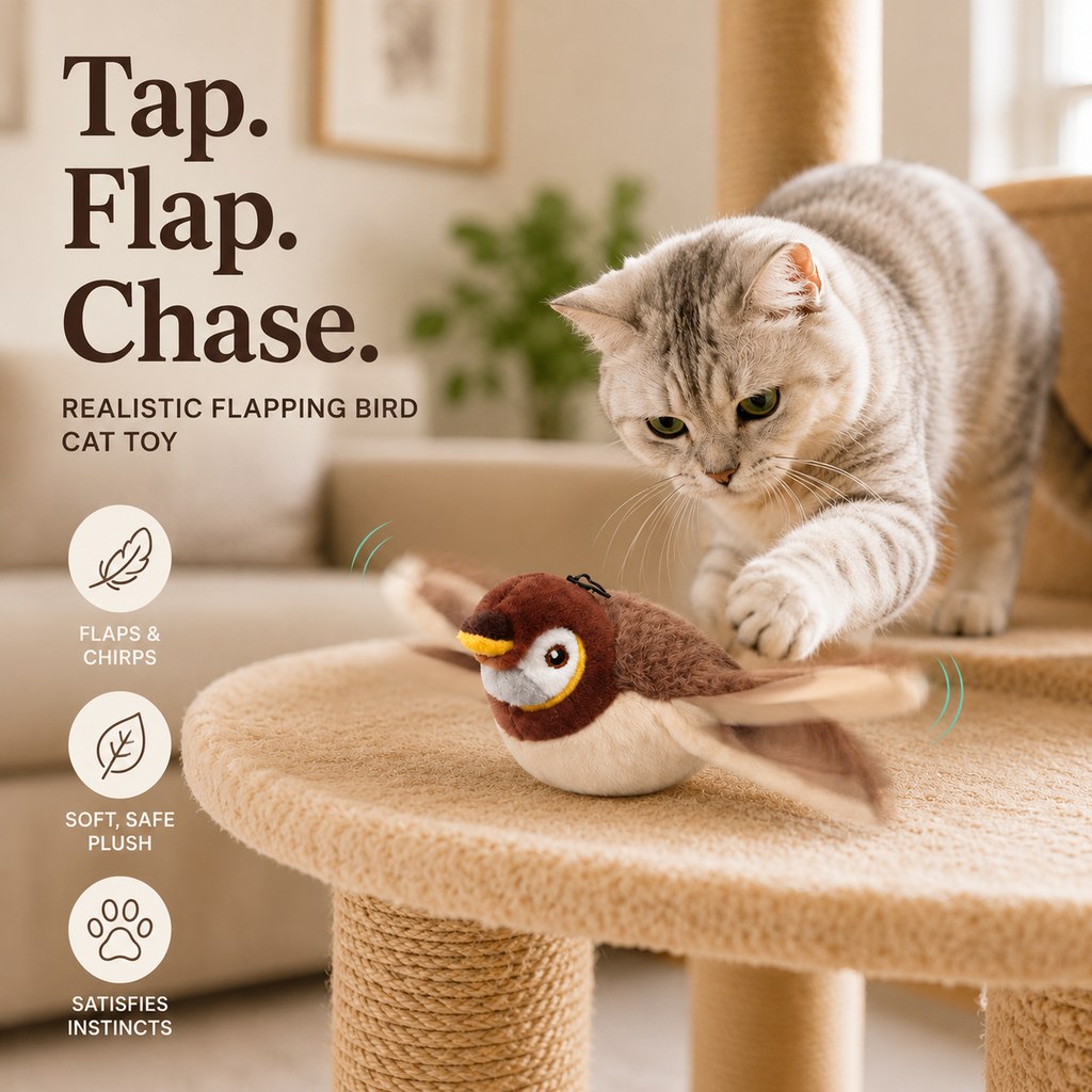 Ortekor Rechargeable Interactive Cat Toy - Flapping Bird, Plush Animal & Motion Activated Toys for Indoor Cats
