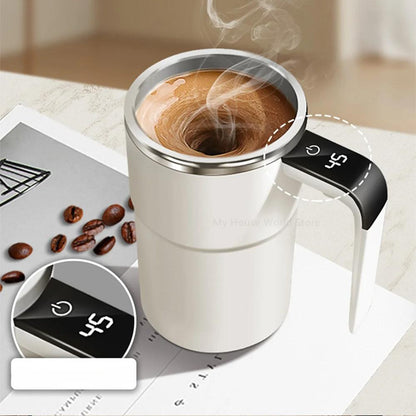 Automatic Battery-Powered Travel Mug with Magnetic Mixer & LED Temp Display for Hot Beverages Anywhere