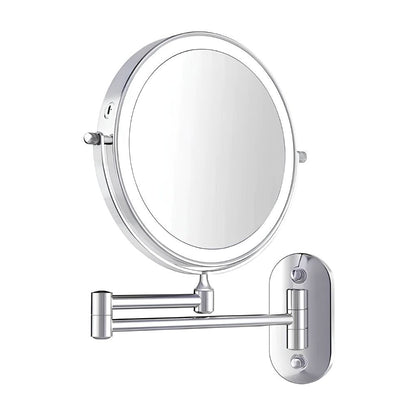 Wall-Mount Vanity Mirror with LED Ring Light & Swivel Magnifier – Rechargeable Touch Control for Makeup Application