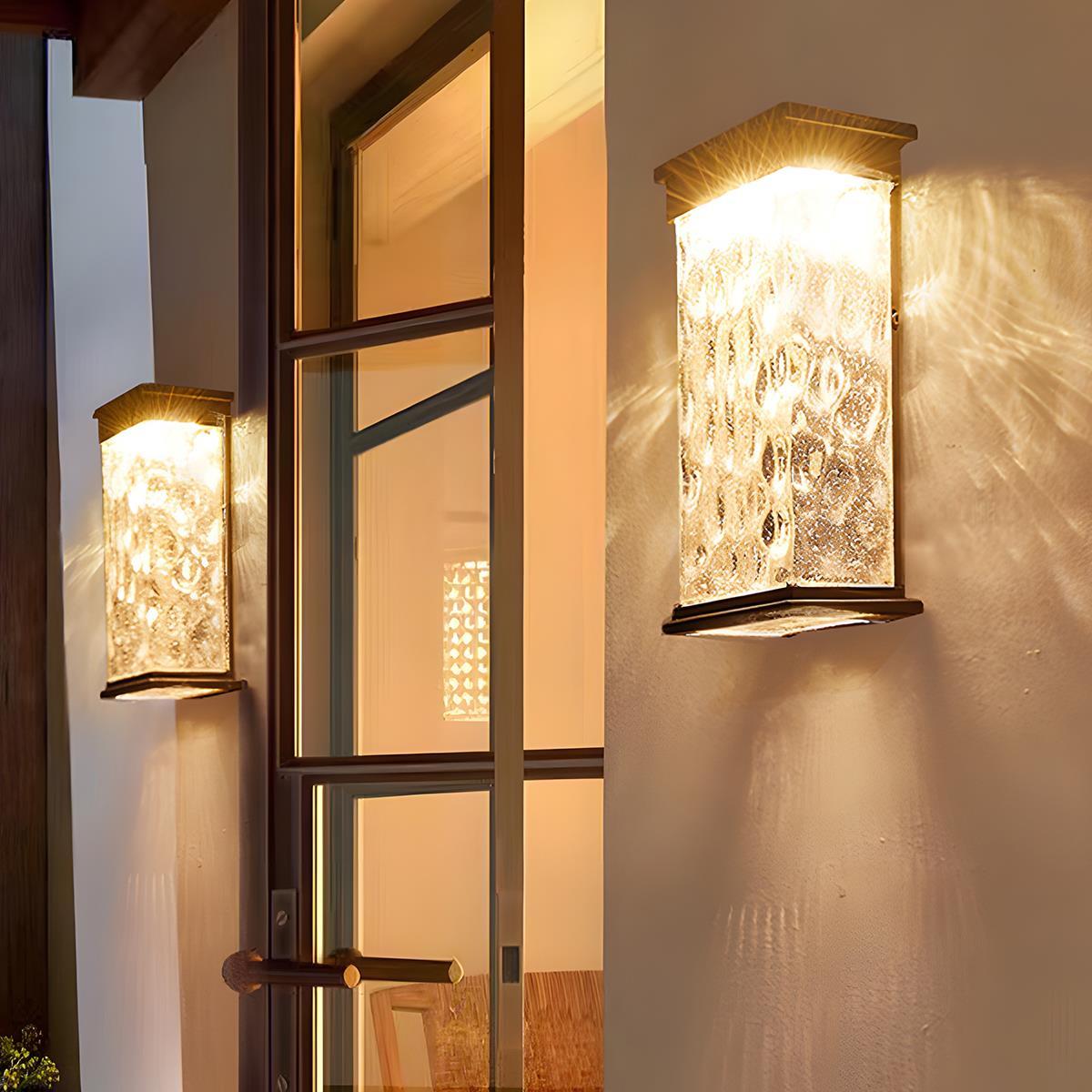 Outdoor Porch Sconce Dark Brown 11 in Height Rippled Glass LED Fixture 16W Warm White for Patio Garden Facade Entryway Exterior Weatherproof