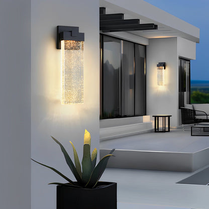 Outdoor Sconce with Crystal Diffuser – Black Aluminum, Warm White LED, Waterproof for Front Door, Patio, Garden Path & Driveway – Three Size