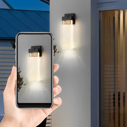 Outdoor Sconce with Crystal Diffuser – Black Aluminum, Warm White LED, Waterproof for Front Door, Patio, Garden Path & Driveway – Three Size